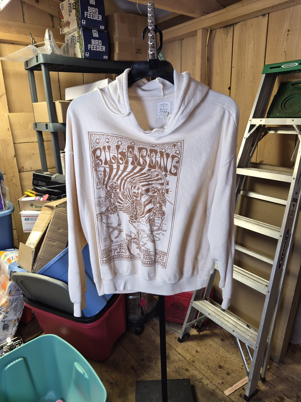 Billabong Cream Crewneck Sweatshirt with Brown Graphic Bin 61